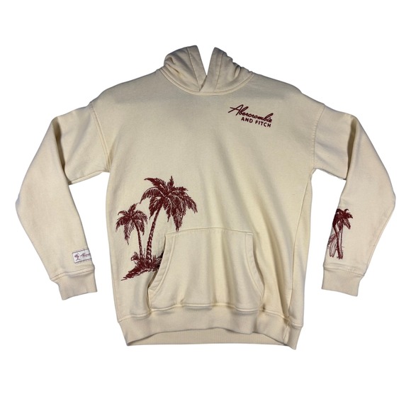 Abercrombie & Fitch Other - Abercrombie & Fitch Cream Palm Tree Embroidered Hoodie Sweatshirt Mens XS